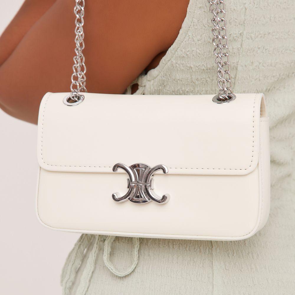 Melissa Logo Detail Chain Strap Cross The Body Bag In White Faux Leather | EGO (UK)