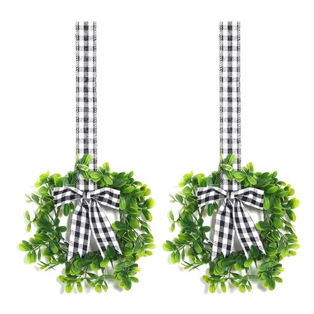 2Pcs Faux Kitchen Cabinet Decorative Wreath Farmhouse Decoration Plaid for Cabinet Window Front Door | Walmart (US)