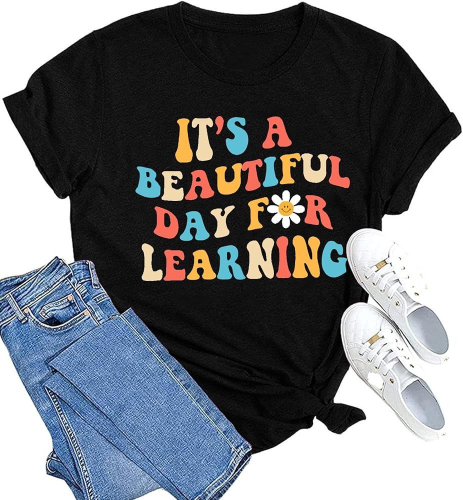 MAIHUN Women Teacher Life Shirt Teacher Gift Short Sleeve Shirts It s a Beautiful Day for Learnin... | Amazon (US)