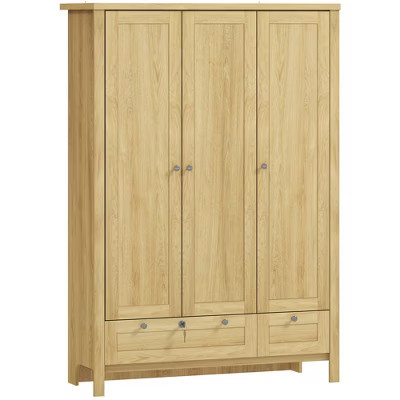 3 Doors Wardrobe Closet with 2 Drawers, Bedroom Armoire with Lockable Drawer, Hanging Rod and Storage Shelves | Target