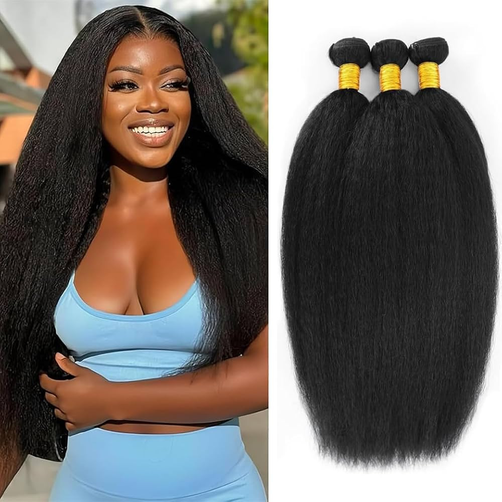 20 22 24 Inch Yaki Straight Bundles Human Hair Kinkystraight Human Hair Bundles 12A 100% Unproces... | Amazon (US)
