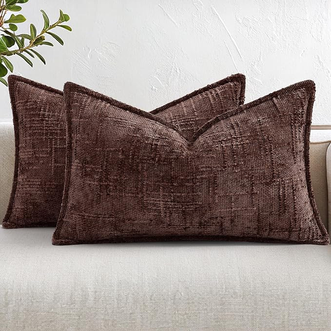 decorUhome Chenille Decorative Throw Pillow Covers 12x20 Set of 2, Brown | Amazon (US)