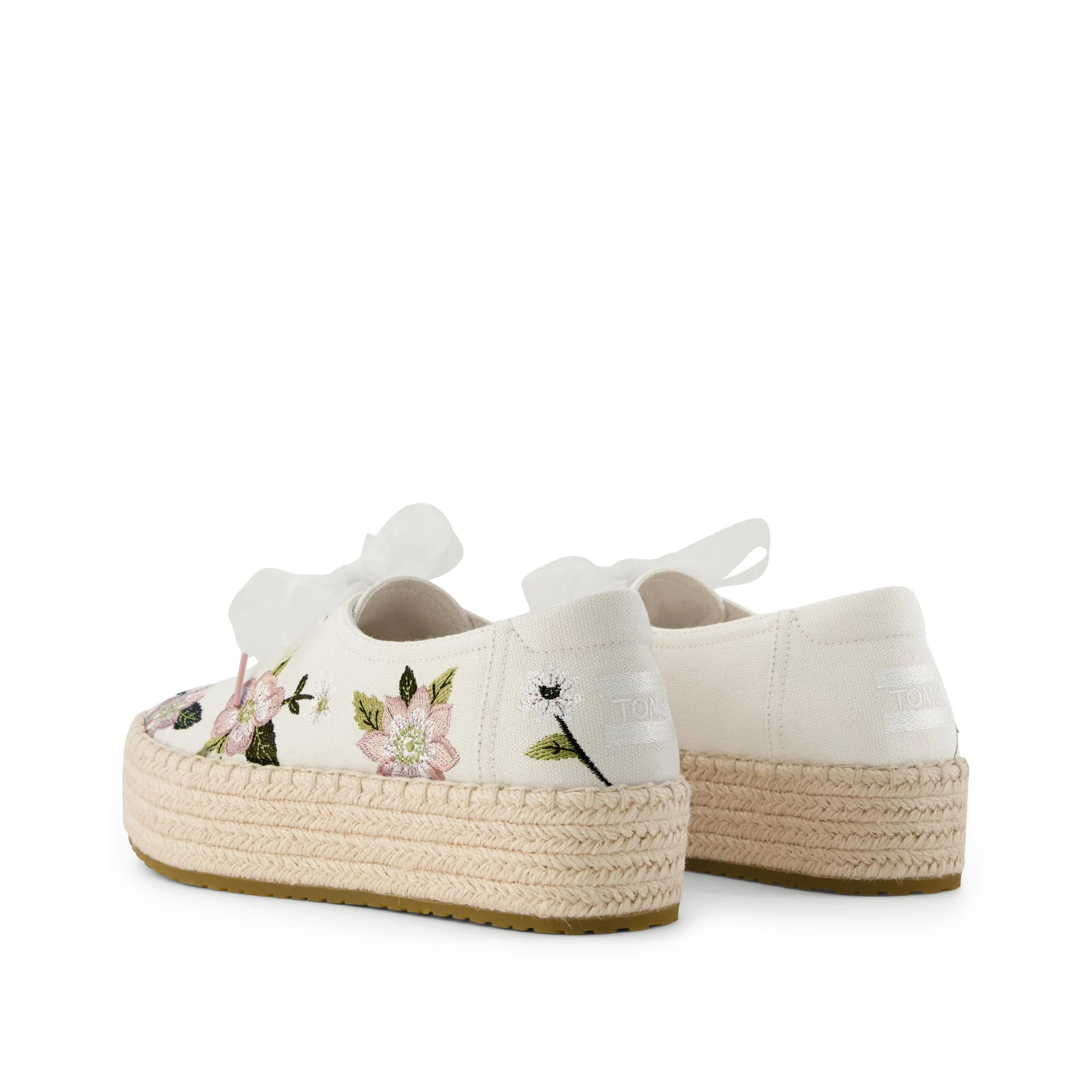 Womens Valencia Lace-Up Platform Espadrille Natural Embroidered Floral | Toms EMEA