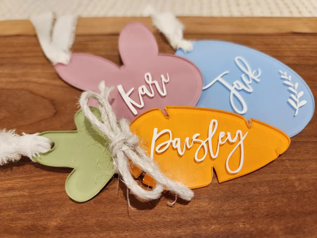 Personalized Easter Basket Tag | Hand-Painted Acrylic Bunny, Egg, Carrot | Etsy (US)