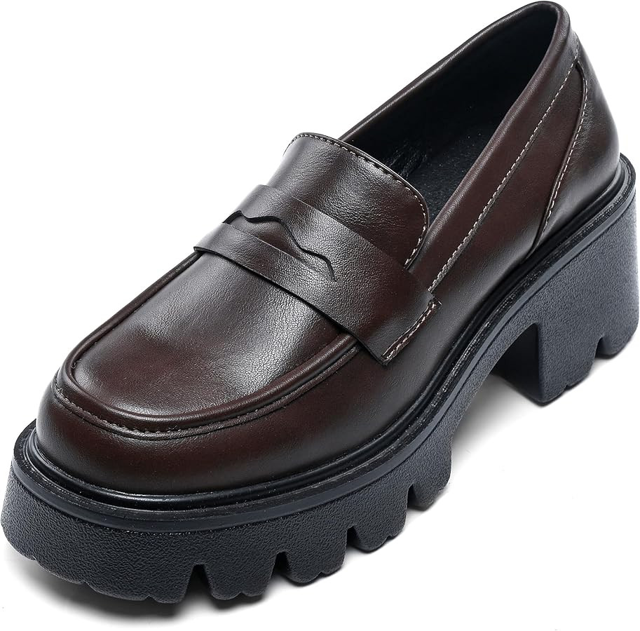 Black Penny Loafers for Women - Women's Slip-On Platform Patent Leather Loafers, Chunky Comfort S... | Amazon (US)