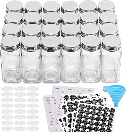 Aozita 24 Pcs Glass Spice Jars/Bottles - 4oz Empty Square Spice Containers with Spice Labels - Sh... | Amazon (US)