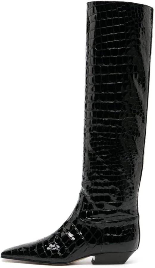 miss left Women Closed Square Toe Knee High Boot Wide Calf Low Chunky Heels Flat Long Boots Styli... | Amazon (US)