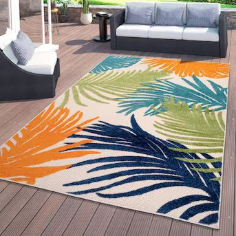 World Rug Gallery Patio 5 X 7 (ft) Braided Indoor/Outdoor Floral/Botanical Global Area Rug | Lowe's