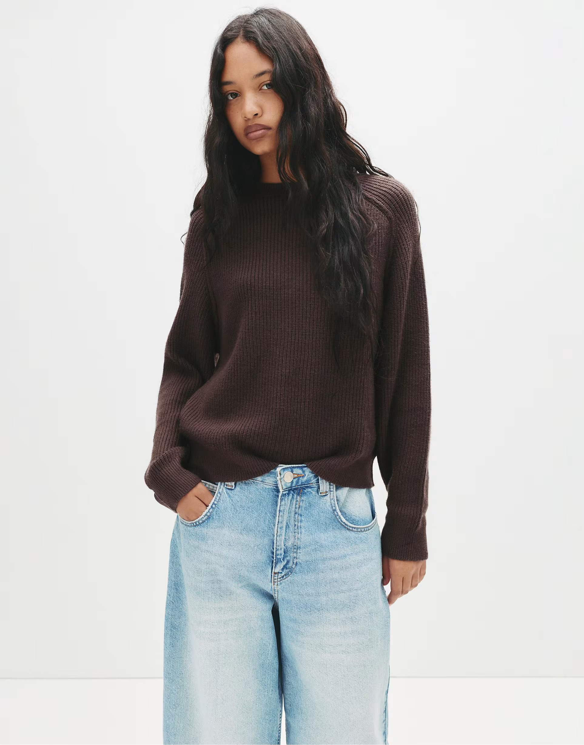 Pull&Bear Purl knit sweater in brown | ASOS (Global)