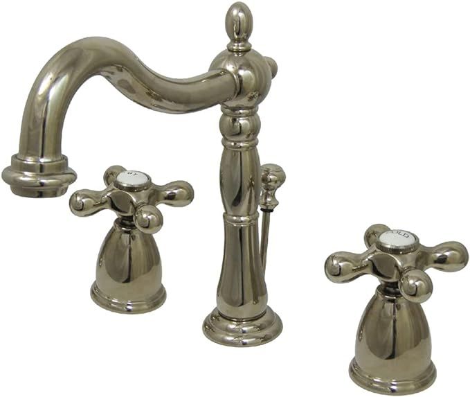 Kingston Brass KB1976AX Heritage Widespread Lavatory Faucet Metal Cross Handle, Polished Nickel | Amazon (US)