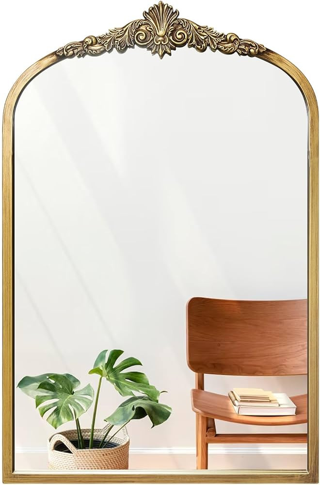 BohoBliss 24"X36" Gold Vintage Mirror for Wall, Antique Arch Mirror, Victorian Ornate Baroque Mir... | Amazon (US)