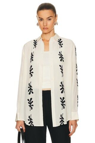 Matteau Long Sleeve Silk Shirt in Fig Leaf Ivory | FWRD | FWRD 