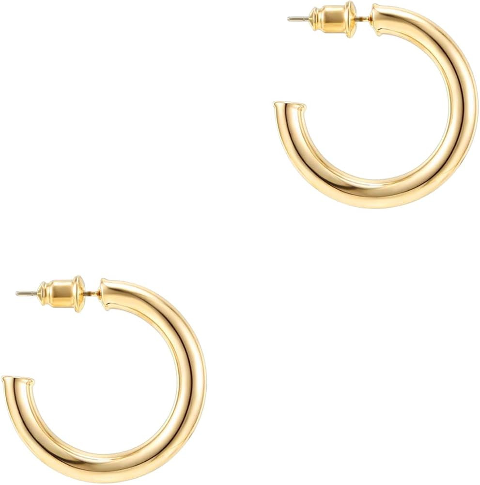 14K Gold Plated Hoop Earrings For Women | 3.5mm Thick Infinity Gold Hoops Women Earrings | Gold P... | Amazon (US)