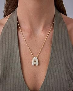 PAVOI 14K Gold Plated Cubic Zirconia Bubble Letter Initial Necklaces for Women | Gold Balloon Nec... | Amazon (US)
