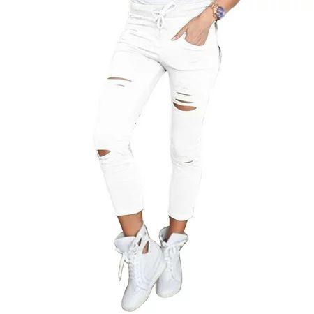 Lookwoild Women's Ripped Jeans Denim Pencil Pants High Waist Stretch Long Trousers Jeggings | Walmart (US)