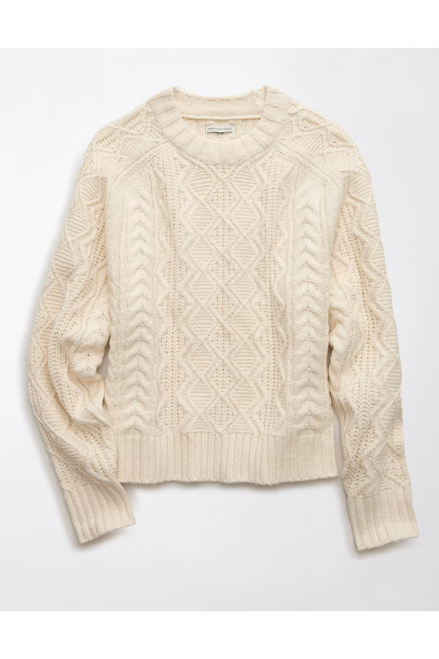 AE Cable Knit Sweater Women's Cream S | American Eagle Outfitters (US & CA)