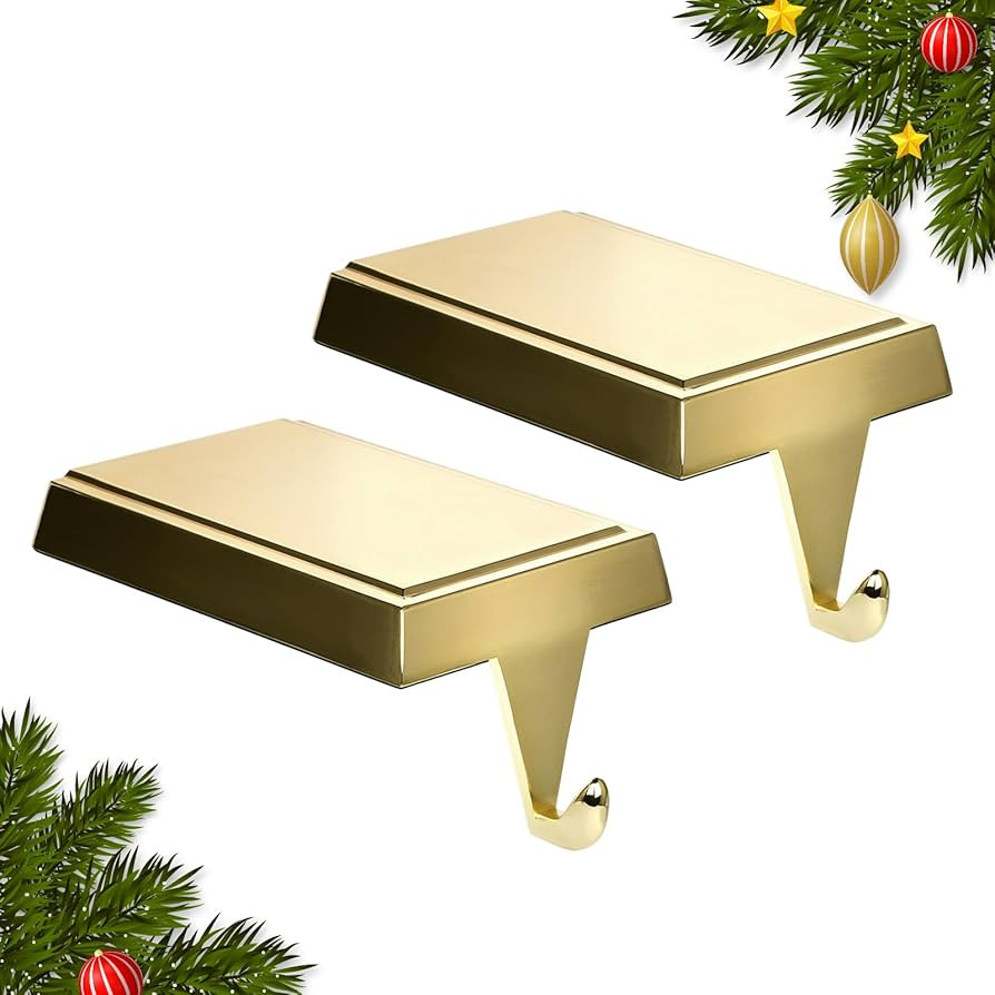 Christmas Stocking Holders for Mantle Set of 2, Heavy Weighted Metal Stocking Holders Hangers Low... | Amazon (US)