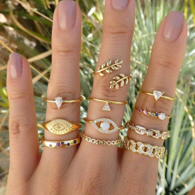 Twinklede Boho Finger Ring Set Gold Rhinestone Joint Knuckle Rings Hollow Carved Stackable Ring f... | Amazon (US)