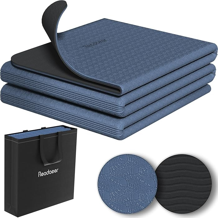 Readaeer Foldable Yoga Mat for Travel Folding Yoga Mat 6mm Thick with Carrying Bag, Non-Slip TPE ... | Amazon (US)