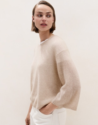 The White Company Layering Cashmere Wide Sleeve Knitted T-shirt, Nutmeg, Size: XL | The White Company UK & ROW