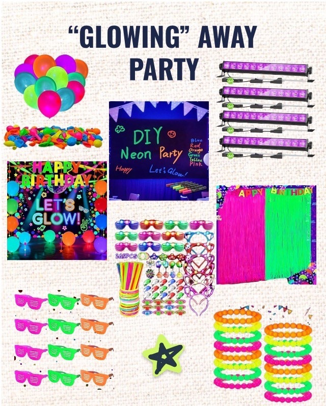 Going away party idea! A “glowing” away with glow in the dark decorations! #glowinthedark #goingawayparty #partyideas #glowingawayparty