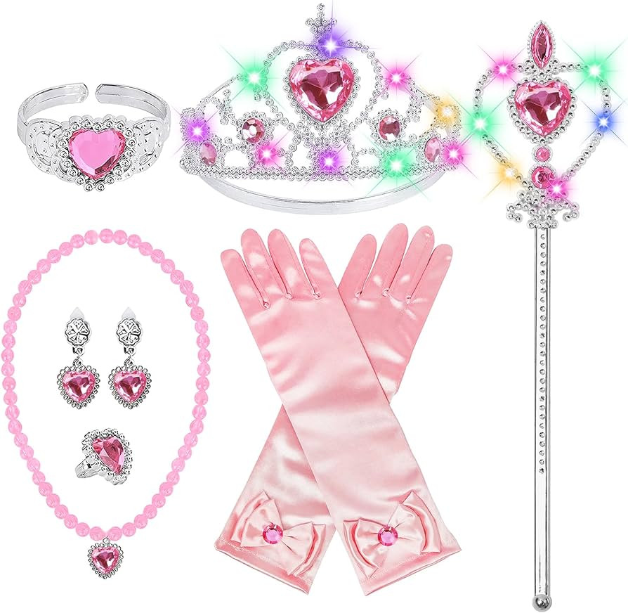 Princess Accessories Light Up Wand Crown Princess Tiara for Little Girls,7Pcs Toddler Dress Up Ac... | Amazon (US)