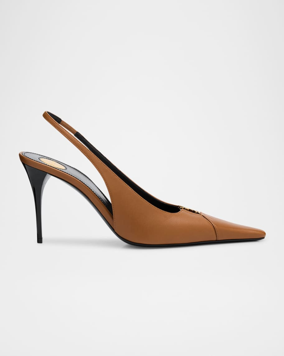 Saint Laurent Babylone Leather YSL Slingback Pumps | Neiman Marcus