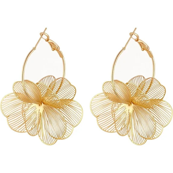 Dangle Flower Earrings for Women Statement Trendy Hoop Earring Floral Drop Earrings Jewelry | Walmart (US)