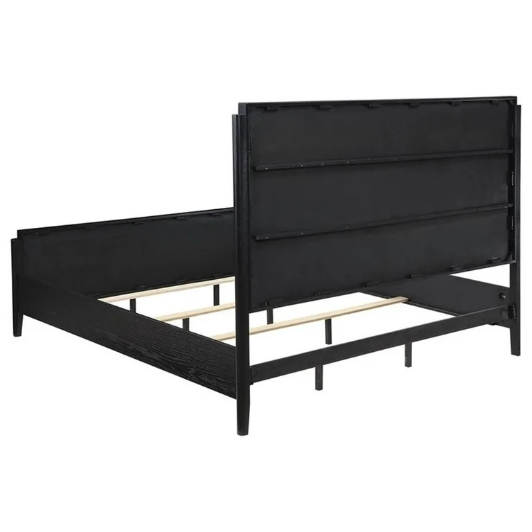 Pemberly Row Transitional Asian Hardwood Queen Panel Bed in Black - Walmart.com | Walmart (US)