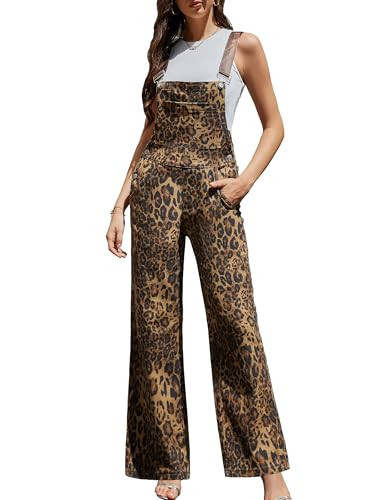 Odefou Leopard Print Overalls for Women Loose Fit Bib Coveralls Fashion Animal Jumpsuits Straight Leg Pants(Brown Leopard,S) | Amazon (US)