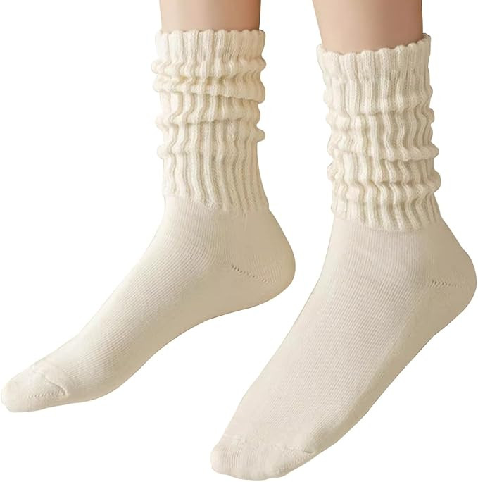 Women Slouch Socks Knit Mid Calf Rib Tube Scrunchy Slouchy Crew Socks | Amazon (US)