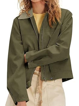 Women's Faux Suede Cropped Jacket Casual Zip Up Jackets Contrast Collar Fleece Winter Coats Outer... | Amazon (US)