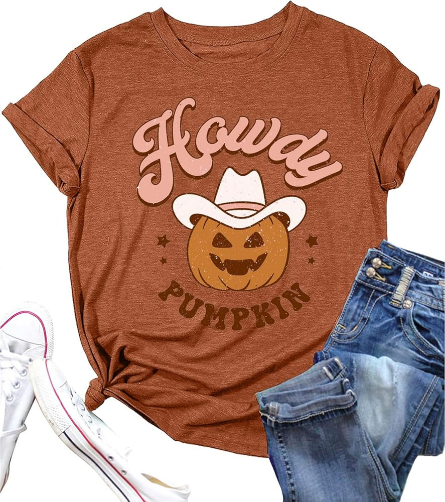 Howdy Pumpkin Shirt Women Western Halloween Tshirt Retro Vintage Pumpkin T-Shirt Cute Fall Tops C... | Amazon (US)