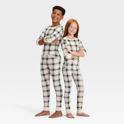Kids' Plaid Ribbed Long Sleeve Shirt and Pants Holiday Matching Family Pajama Set - Wondershop™... | Target