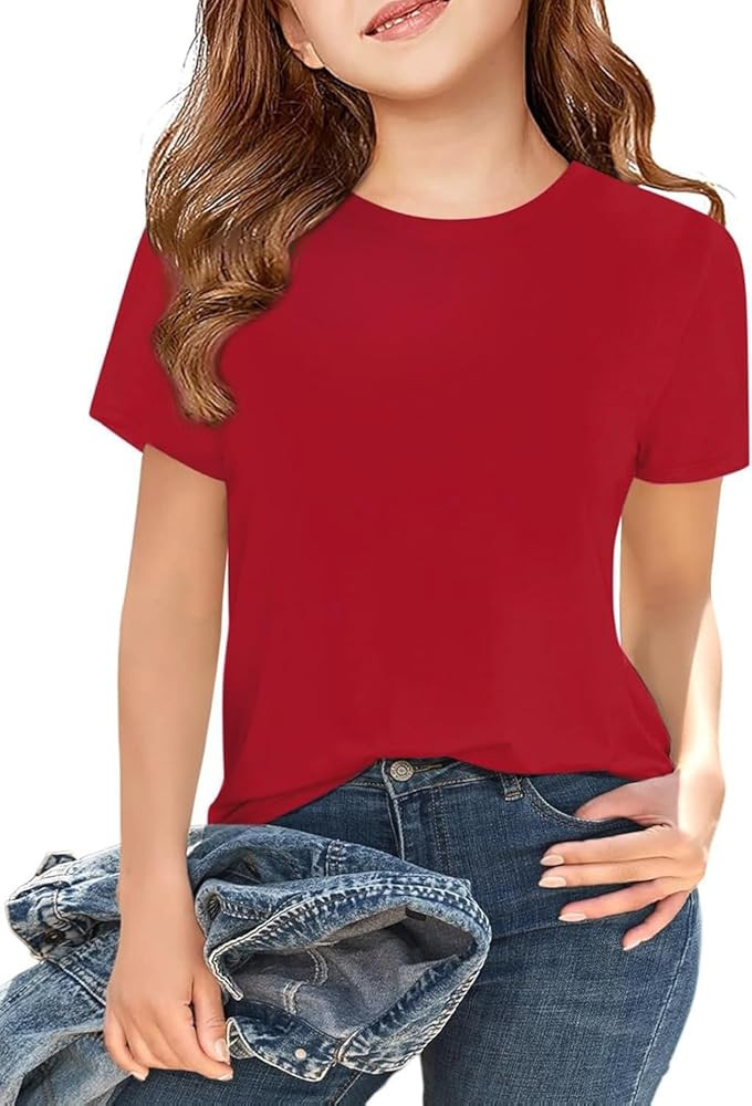 Girls Summer Short Sleeve T Shirts Kids Basic Tees Crewneck Tops 5-14 Years | Amazon (US)
