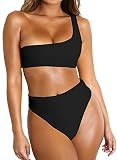 Byoauo Women Bikini One Shoulder Top with High Waisted Bottom Two Piece Swimsuit Black | Amazon (US)