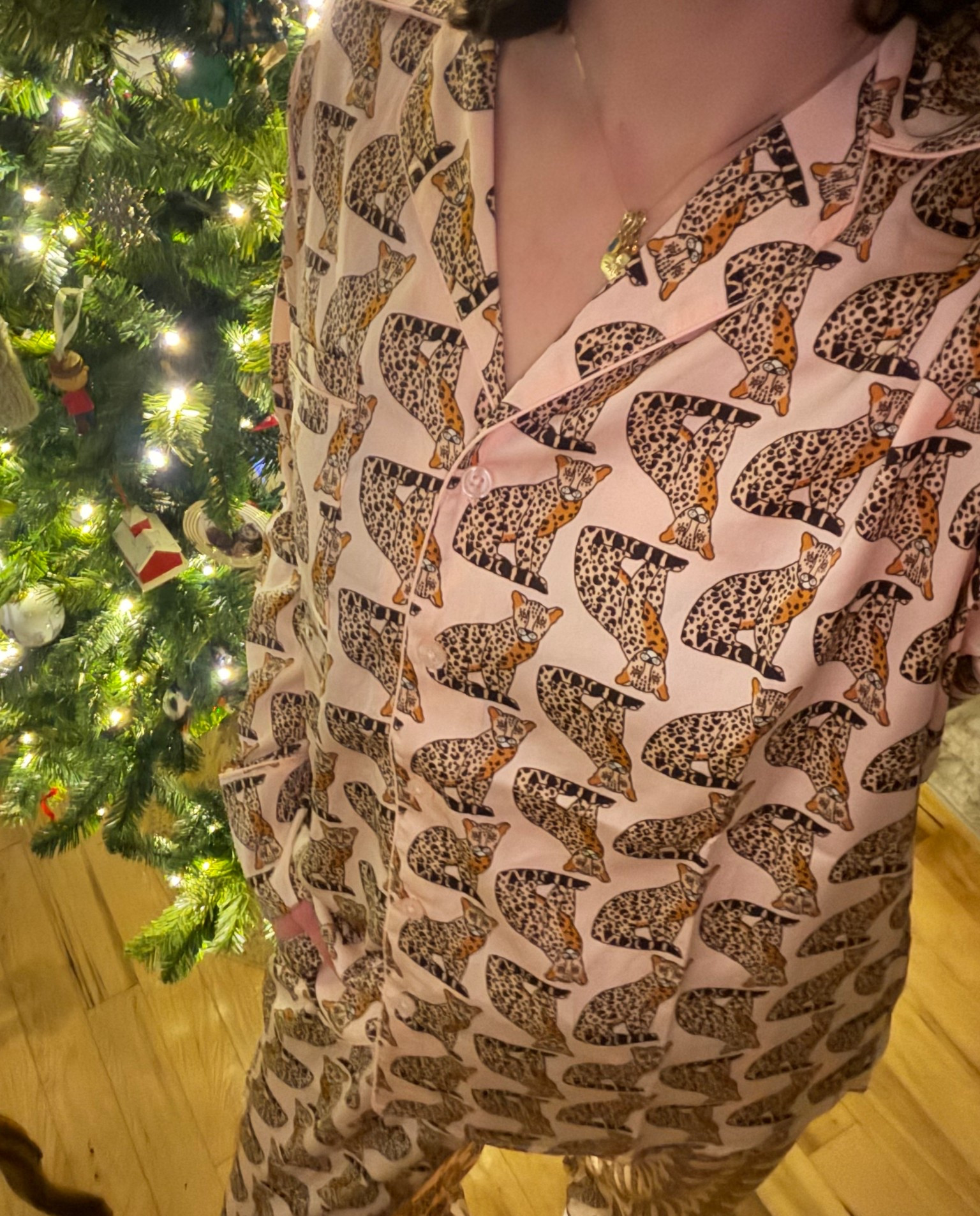 Satin pajama set kind of night 🩷🐆 Love a self care night in with my pink with cheetah print matching set. 

#LTKFindsUnder50 #LTKselfcare #LTKootd