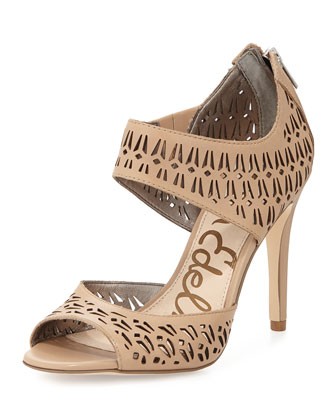 Alva Leather High-Heel Ankle-Wrap Pump, Classic Nude | Lastcall