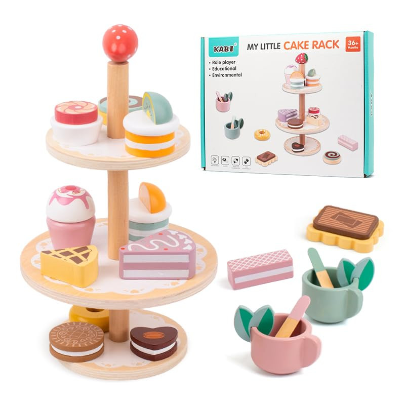 Masonbaby Wooden Tea Party Set, Tea Sets for Toddlers 3-5, Toddler Tea Set with Dessert Cookies &... | Amazon (US)