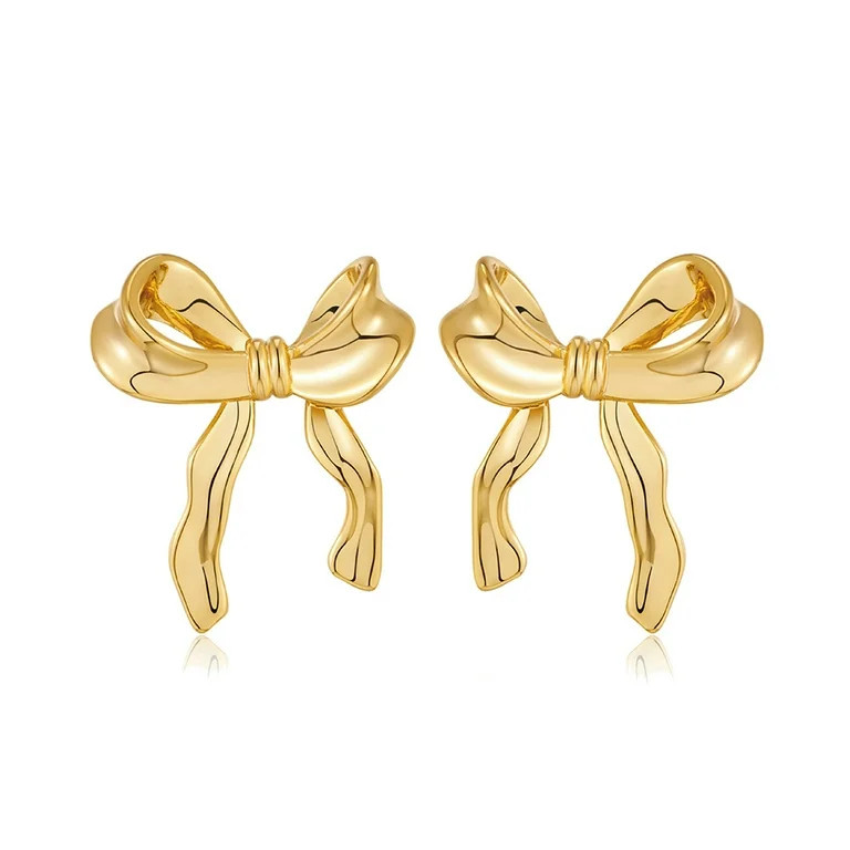 ZSPERKLA 14K Gold Plated Bow Stud Earrings for Women, Lightweight Post Ribbon Knot Earrings Trend... | Walmart (US)