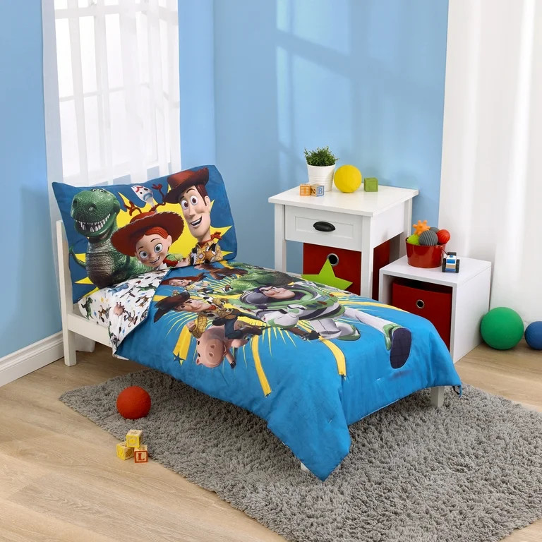 Disney Toy Story Toddler Bedding Set, "Taking Action", 4-Pieces, Blue, Green, Boy, Toddler Bed Si... | Walmart (US)