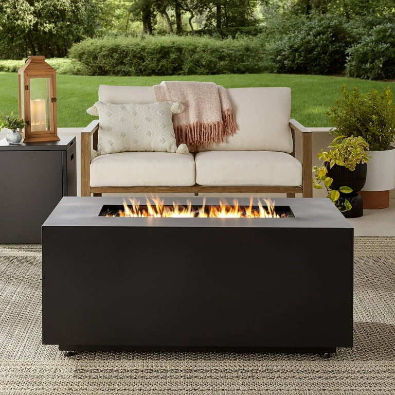 Mainstays 42" Rectangular Modern Steel Propane Fire Pit Table, 50,000 BTU, Matte Black Finish | Walmart (US)