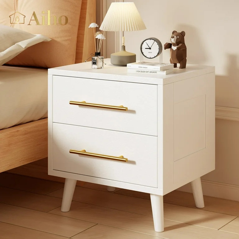 Aiho 2 Drawer Wood Dressers, Wide Chest of Drawers with Gold Handles for Living Room , White - Wa... | Walmart (US)