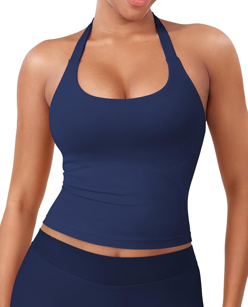 YEOREO SoftHue Women's Impact Halter Tank Top Longline Backless Scoop Neck Built-in Bra Sports Wo... | Amazon (US)