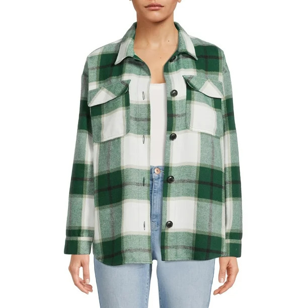 No Boundaries Junior's Plaid Shacket - Walmart.com | Walmart (US)