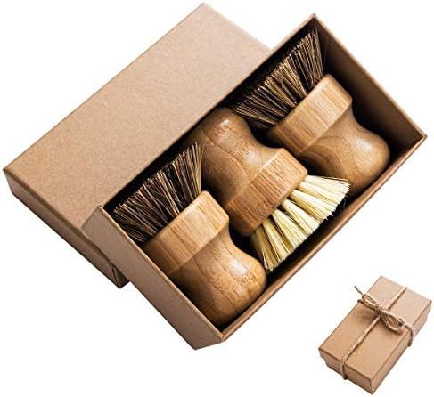 Amazon.com: Palm Pot Brush- Bamboo Round 3 Packs Mini Dish Brush Natural Scrub Brush Durable Scru... | Amazon (US)