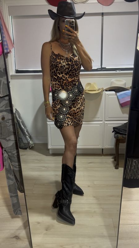 When the price & quality align 🙌🏼. Amazon can be so hit or miss… this leopard slip dress was a major hit. Under $20 & has adjustable straps. The belt on Revolve or Free People is close to $100…. This Amazon one is amazing quality. Boots are Dolls Kill. Also these layered silver necklaces are from Amazon & are heavy (not cheap plastic feeling). I’m impressed ☺️

Concert inspo. Leopard dress. Morgan Wallen. Festival outfit. Nashville  

#LTKfindsunder50 #LTKsalealert #LTKFestival