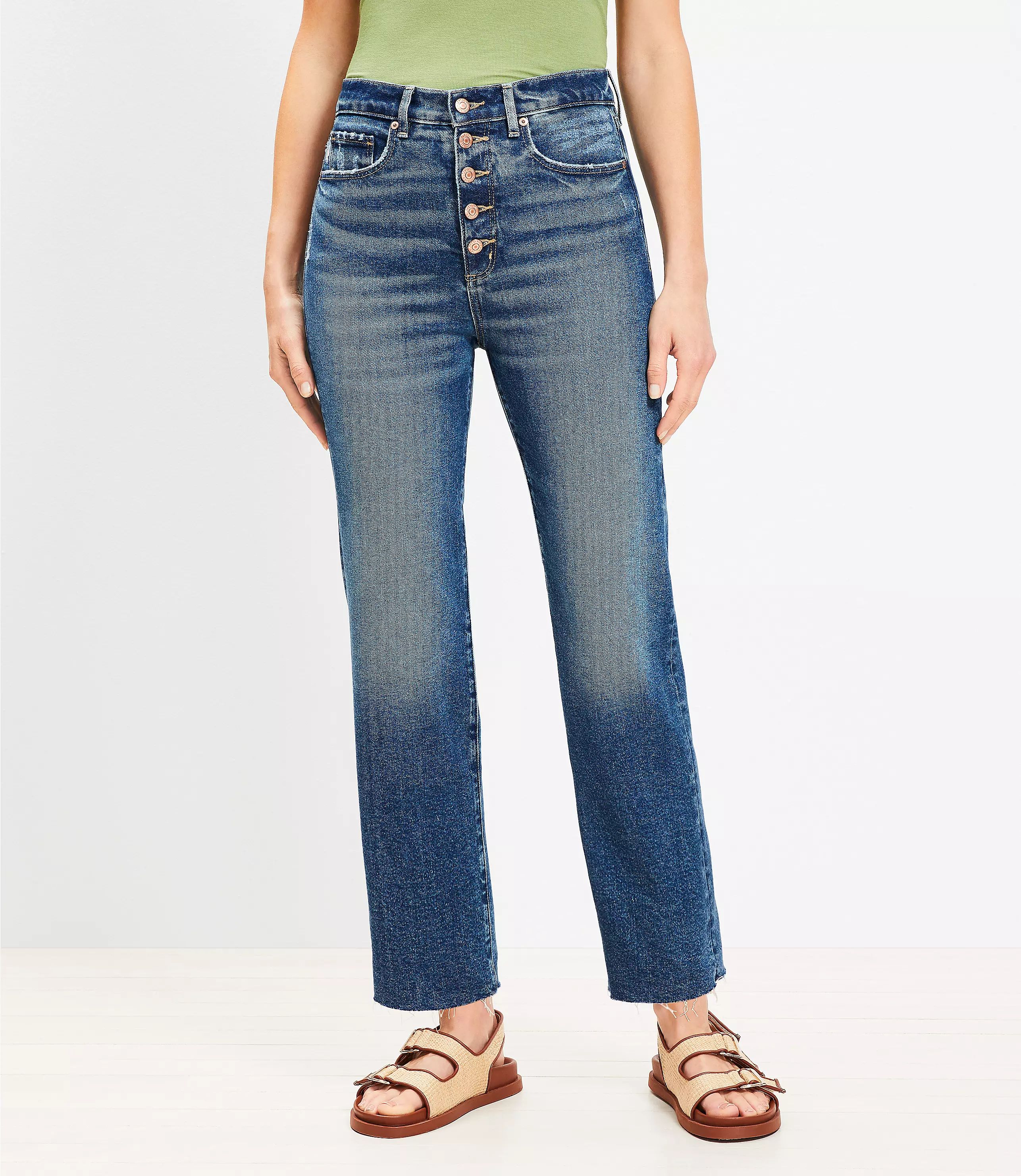 Fresh Cut High Rise Straight Jeans in Authentic Vintage Mid Wash | LOFT