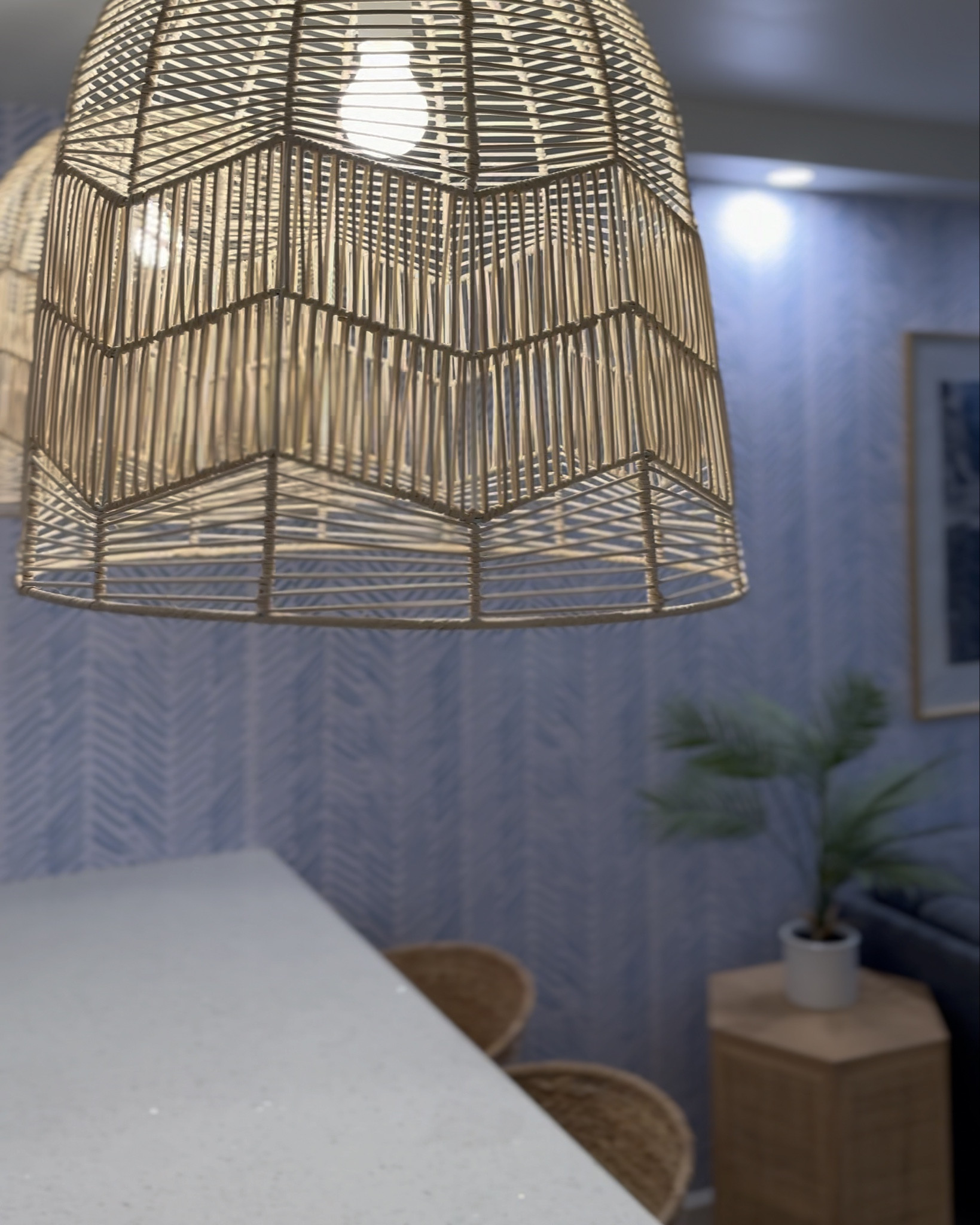 Your Hawaii beach escape located in Waikiki, Hawaii. We had fun using this blue chevron wallpaper and beach inspired woven textures. 

#LTKHome