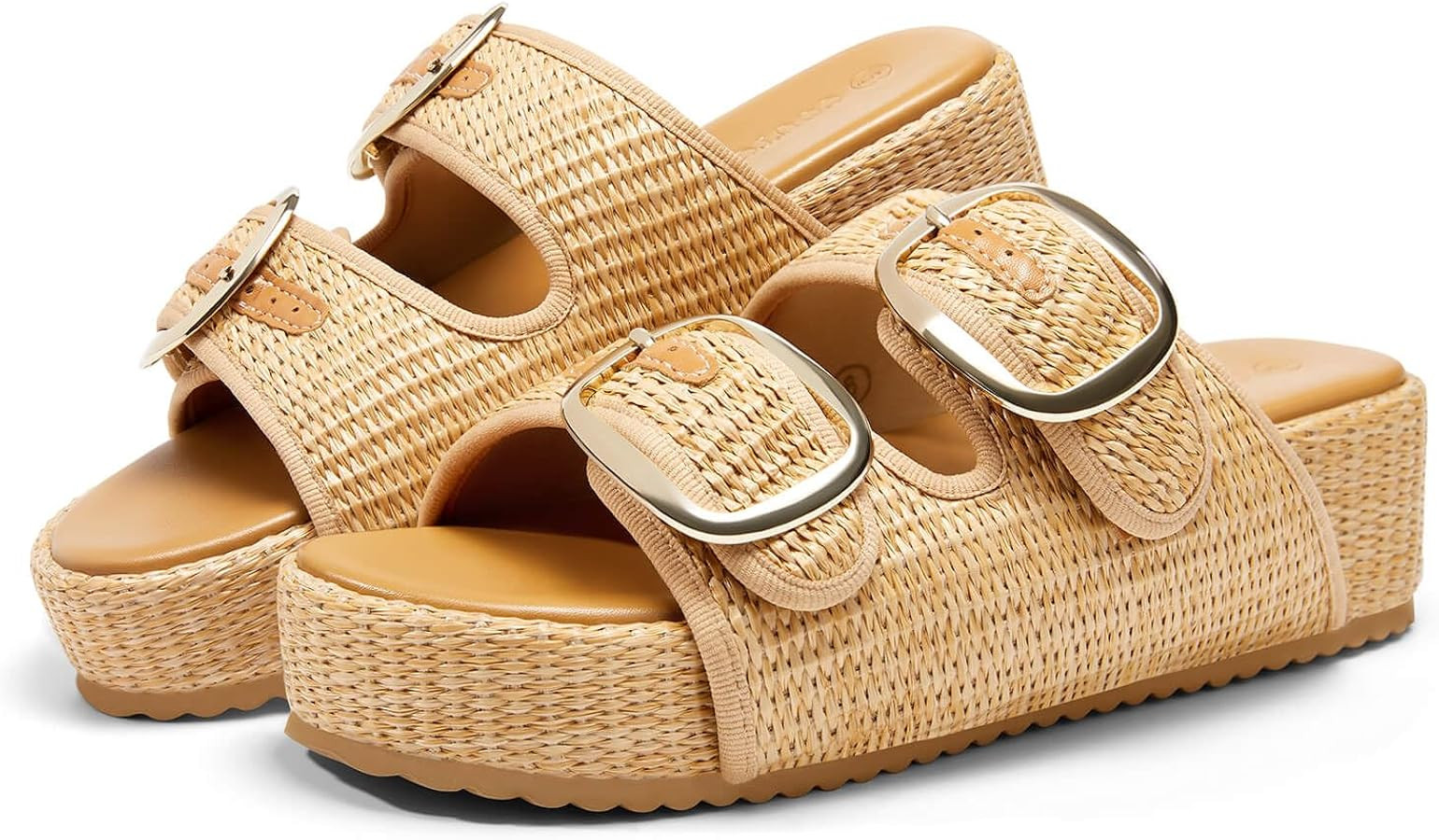 Coutgo Womens Platform Sandals Raffia Espadrilles Two Band Open Toe Slip On Slides Beach Vacation... | Amazon (US)